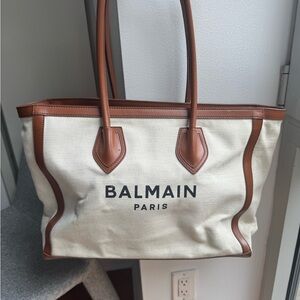 Balmain Beige and Brown Canvas Tote
